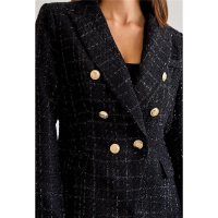 Womens bouclé blazer jacket with gold buttons black