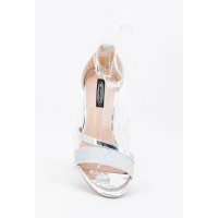 Elegante Damen Riemchen-Sandaletten mit Glitzer Silber