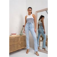 Damen Skinny Bootcut Jeans mit Push-Up Effekt Hellblau 36 (S)