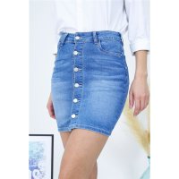 Womens used look jeans mini skirt with button front blue