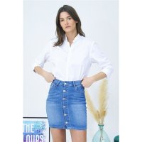 Damen Used-Look Jeans-Minirock mit Knopfleiste Blau