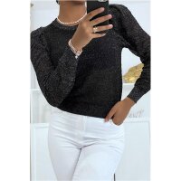 Eleganter Damen Pullover mit Glitzer und Puffärmeln Schwarz