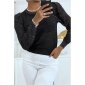 Eleganter Damen Pullover mit Glitzer und Puffärmeln Schwarz