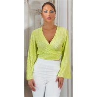 Womens cropped long-sleeved blouse in wrap look light green