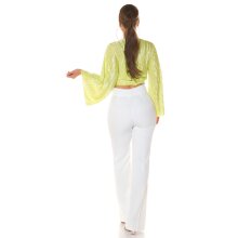 Bauchfreie Damen Langarm-Bluse in Wickel-Optik Hellgrün