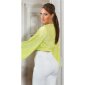 Bauchfreie Damen Langarm-Bluse in Wickel-Optik Hellgrün