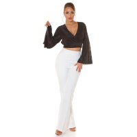 Womens cropped long-sleeved blouse in wrap look black
