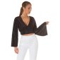 Womens cropped long-sleeved blouse in wrap look black