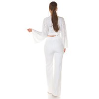 Womens cropped long-sleeved blouse in wrap look white