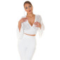 Womens cropped long-sleeved blouse in wrap look white