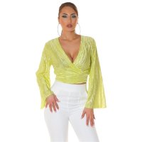 Womens cropped long-sleeved blouse in wrap look light green Onesize (UK 8,10,12)