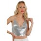Cropped womens halterneck party top made of metal silver