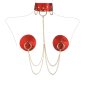 Womens body chain with necklace and nipple cover red-gold