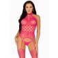 Sexy Damen Netz Straps-Bodystocking Catsuit Dessous Pink