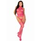 Sexy Damen Netz Straps-Bodystocking Catsuit Dessous Pink