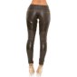 Sexy Damen Röhrenhose in Leder-Look mit Nieten Schwarz 38 (M)