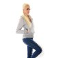 Gefütterte Damen Sweatjacke mit Kapuze Hellgrau
