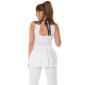 Flared womens longtop with crochet lace white-black