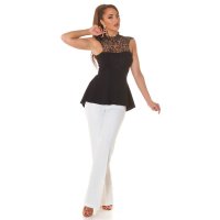 Flared womens longtop with crochet lace black