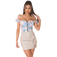 Cropped womens off-the-shoulder Latina top with zip baby blue