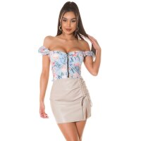 Bauchfreies Damen Off-Shoulder Latina Top mit Zipper Babyblau