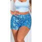 Glamouröse Damen Shorts Hotpants mit Pailletten Babyblau