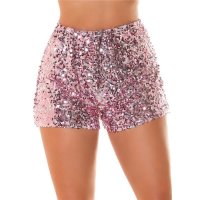 Glamouröse Damen Shorts Hotpants mit Pailletten Rosa