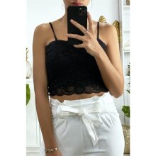 Bauchfreies Damen Spaghettiträger-Top aus Spitze Schwarz