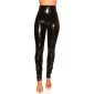 Glänzende Damen Latex-Look Hose mit Zipper am Bein Schwarz 36 (M)