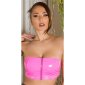 Sexy womens gogo bandeau top in latex look vinyl neon-fuchsia