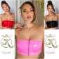 Sexy womens gogo bandeau top in latex look vinyl neon-fuchsia