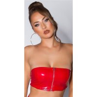 Sexy womens gogo bandeau top in latex look vinyl red