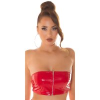 Sexy womens gogo bandeau top in latex look vinyl red