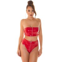 Sexy womens gogo bandeau top in latex look vinyl red