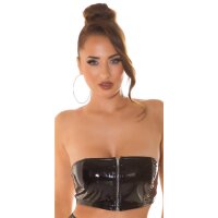 Sexy womens gogo bandeau top in latex look vinyl black