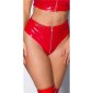 Womens high waist gogo hot pants in latex look with zip red
