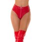 Womens high waist gogo hot pants in latex look with zip red