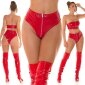 Womens high waist gogo hot pants in latex look with zip red