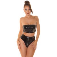 Womens high waist gogo hot pants in latex look with zip black UK 14 (L)