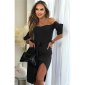Womens off-the-shoulder midi dress in wrap look with belt black