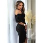 Womens off-the-shoulder midi dress in wrap look with belt black