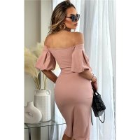 Womens off-the-shoulder midi dress in wrap look with belt...