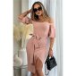 Womens off-the-shoulder midi dress in wrap look with belt pink