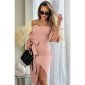 Womens off-the-shoulder midi dress in wrap look with belt pink