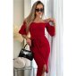 Womens off-the-shoulder midi dress in wrap look with belt red