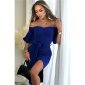 Damen Off-Shoulder Midi-Kleid in Wickel-Optik mit Gürtel Blau