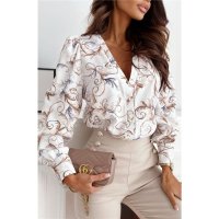 Elegant womens blouse with paisley pattern creme-white
