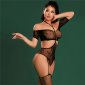 Heißer Damen Netz Straps-Bodystocking Catsuit Schwarz