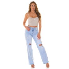 Bauchfreies Damen Träger Bustier-Top mit Strasssteinen Beige