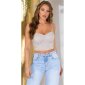 Bauchfreies Damen Träger Bustier-Top mit Strasssteinen Beige